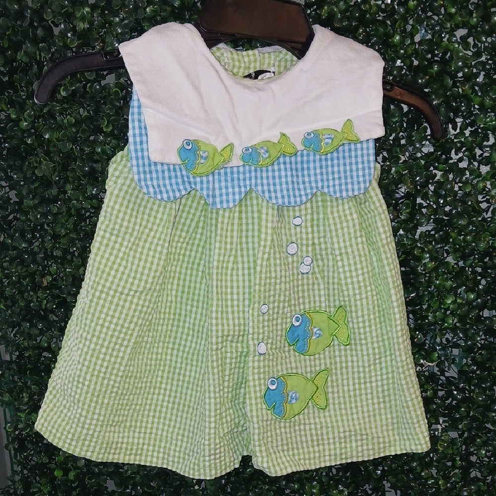 Green Gingham Fish Romper